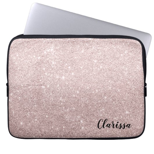 Elegante roos gouden glitter laptop sleeve (Voorkant)