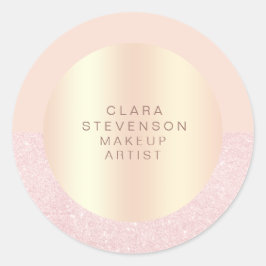 Elegante roos gouden glitter & roze make-up arties ronde sticker