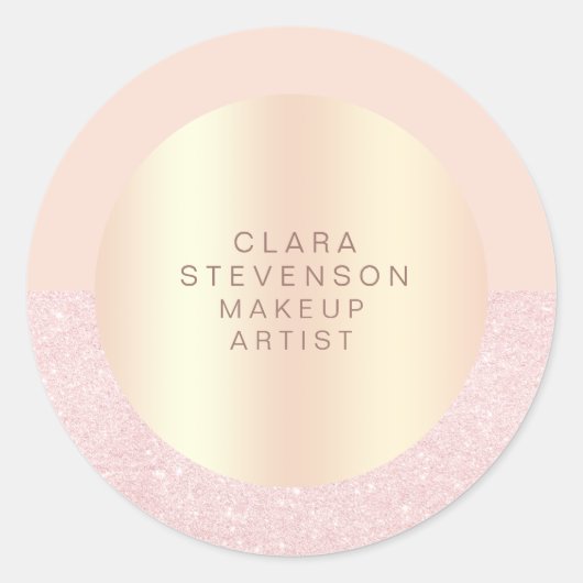 Elegante roos gouden glitter & roze make-up arties ronde sticker (Voorkant)