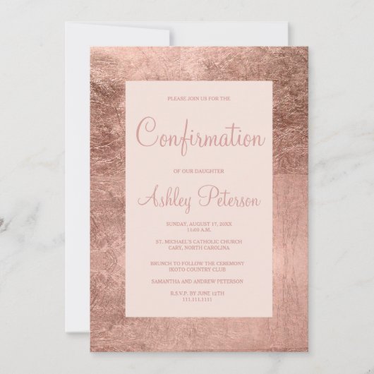 Elegante roos gouden lijst blush roze bevestiging kaart (Voorkant)