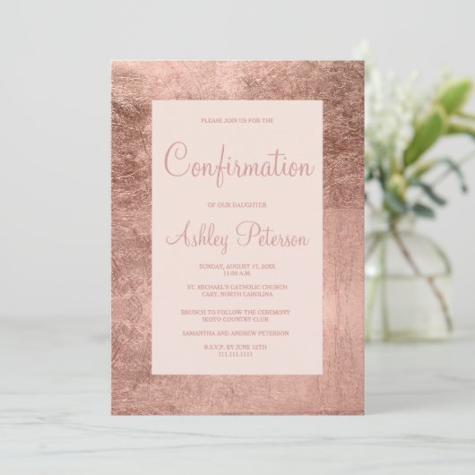 Elegante roos gouden lijst blush roze bevestiging kaart (Staand voorkant)