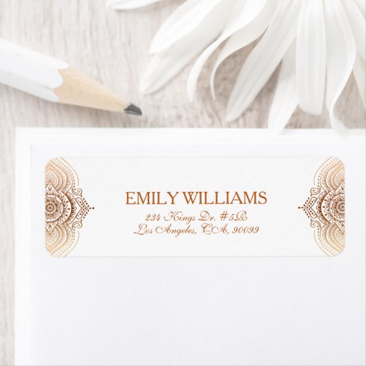  elegante roos-gouden mandala aangepaste tekst etiket (Insitu)