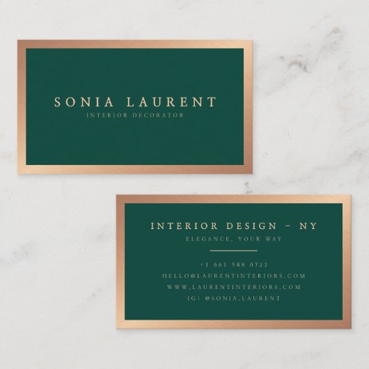 Elegante roos gouden metallic bos groen minimalist visitekaartje (Voorkant / Achterkant)