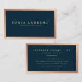 Elegante roos gouden metallic marineblauw minimali visitekaartje (Voorkant / Achterkant)