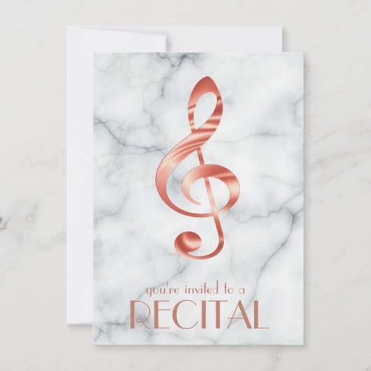 Elegante roos gouden muziek treble sleutel op marm kaart (Voorkant)