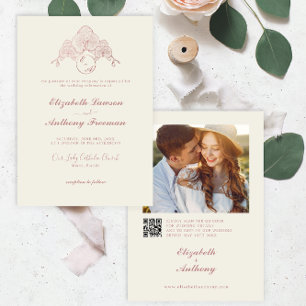 Elegante Roos Gouden Orchidee Foto QR Code Huwelij Kaart