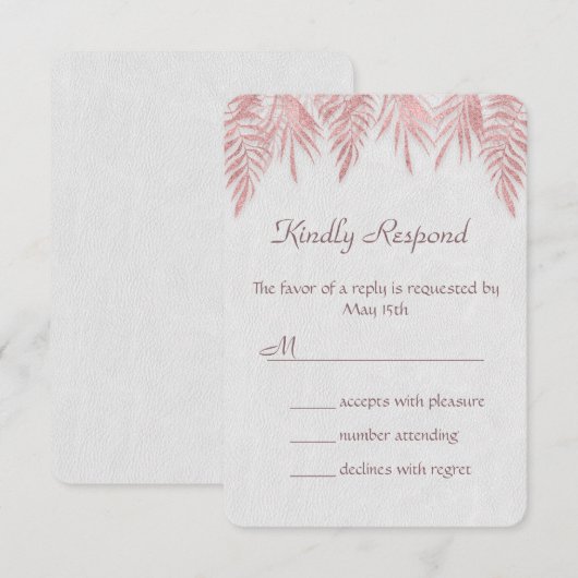 Elegante Roos Gouden Palm Bladeren Huwelijk RSVP U (Voorkant / Achterkant)
