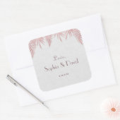 Elegante Roos gouden palmbladeren bruiloft Vierkante Sticker (Envelop)