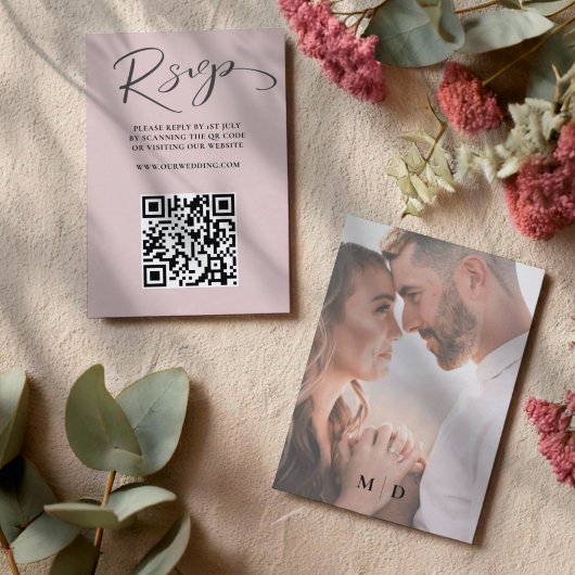 Elegante Roos Gouden QR Code RSVP bruiloft Kaartje
