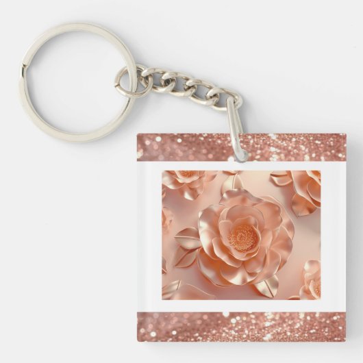 Elegante Roos Gouden Roos Glitter Sleutelring Sleutelhanger (voorkant)