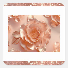 Elegante Roos Gouden Roos Glitter Square Sticker