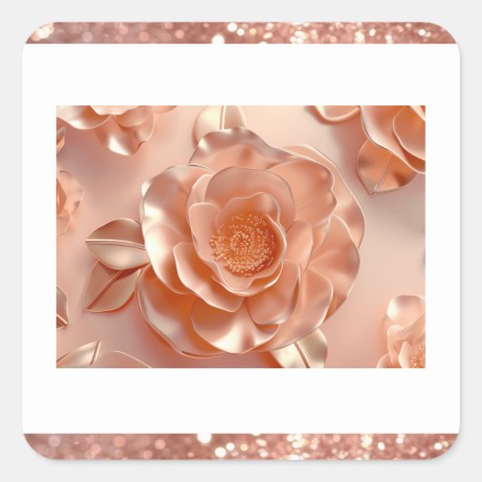 Elegante Roos Gouden Roos Glitter Square Sticker (Voorkant)