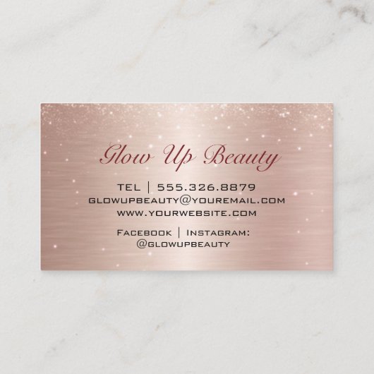 Elegante Roos Gouden roze glitter girly make-up ar Visitekaartje (Achterkant)