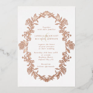 Elegante Roos Gouden Toile Bloemen Krans Trouwen Folie Uitnodiging