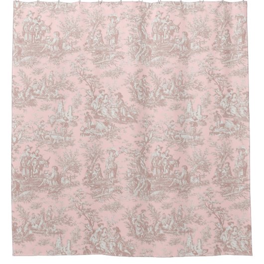 Elegante  roos gouden toile de jouy douchegordijn (Voorkant)