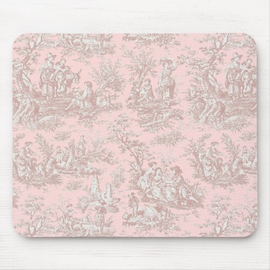 Elegante  roos gouden toile de jouy muismat (Voorkant)