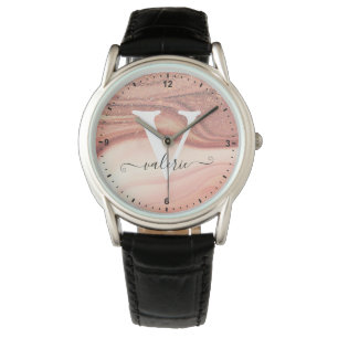 Elegante Roos Gouden Verf Glitter Regen Sprankelen Horloge