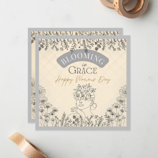 Elegante Roos haarbloei in Grace Women's Day Peach Notitiekaartje (Voorkant / Achterkant in situ)