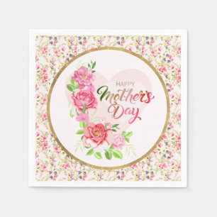 Elegante Roos Hart Gelukkige Moederdag Feestje Servet