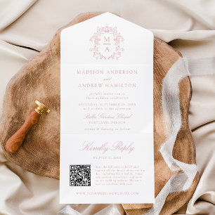 Elegante Roos Kam Chinoiserie Monogram Trouwkaart All In One Uitnodiging