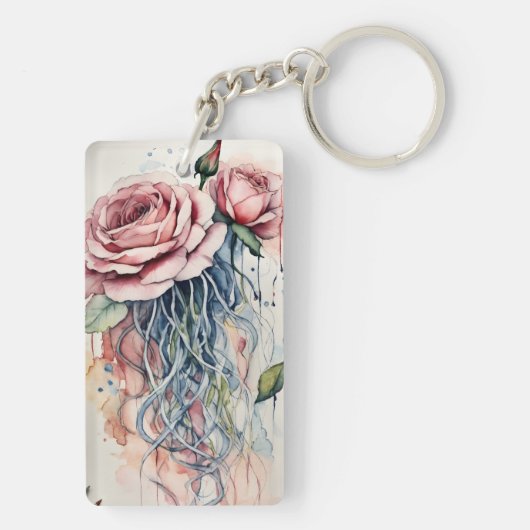 Elegante Roos kwallen Waterverf Art Sleutelhangers (achterkant)