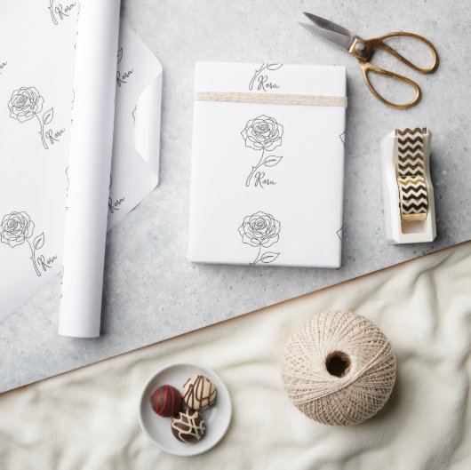 Elegante Roos Lijn Kunst Wrap Cadeaupapier (Crafts)