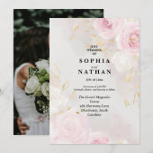 Elegante Roos & Lily Floral bruiloft uitnodiging (Voorkant / Achterkant)