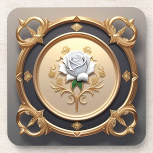 Elegante Roos met Sierlijke Decoratieven Rand Bier Onderzetter