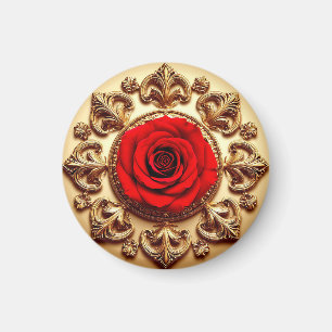 Elegante Roos met Sierlijke Decoratieven Rand Magneet