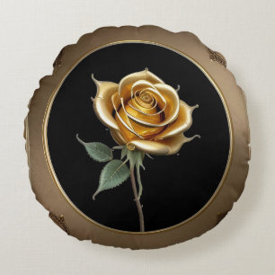 Elegante Roos met Sierlijke Decoratieven Rand Rond Kussen