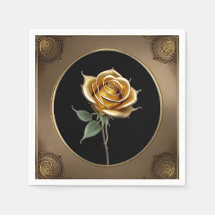 Elegante Roos met Sierlijke Decoratieven Rand Servet
