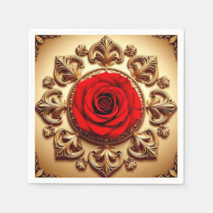 Elegante Roos met Sierlijke Decoratieven Rand Servet