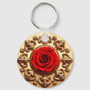 Elegante Roos met Sierlijke Decoratieven Rand Sleutelhanger