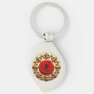 Elegante Roos met Sierlijke Decoratieven Rand Sleutelhanger