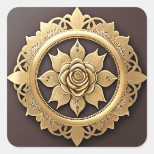 Elegante Roos met Sierlijke Decoratieven Rand Vierkante Sticker