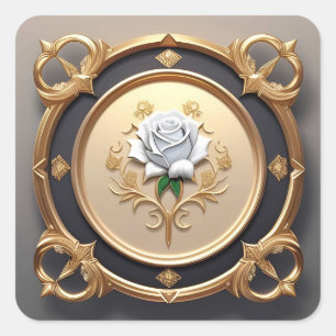 Elegante Roos met Sierlijke Decoratieven Rand Vierkante Sticker