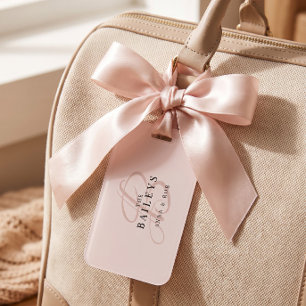 Elegante Roos Monogram Nieuwgetrouwden Reizen  Bagagelabel