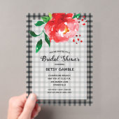 Elegante Roos op Gingham Bruiloftsfeest Acryl Uitnodigingen (Insitu (Draagbaar))