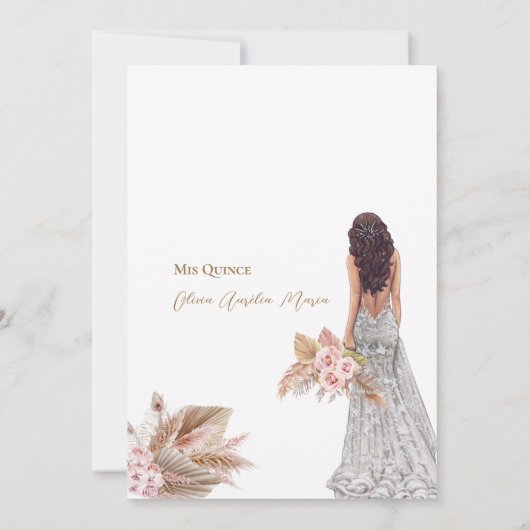 Elegante Roos Pampas Grass Dress Quinceanera Kaart (Achterkant)