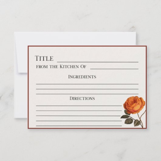 Elegante Roos Recept Kaart-afdrukbare Bloemen (Voorkant)