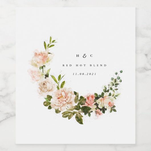 Elegante Roos Romantische Trouwdag Wijn Etiket (Enkel label)