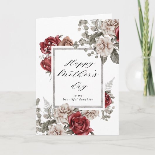 elegante roos 'rustic' gelukkige moedersdag kaart (Voorkant)