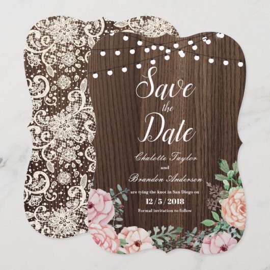 Elegante roos Save the Date kaart- rustic hout (Voorkant / Achterkant)