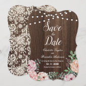 Elegante roos Save the Date kaart- rustiek hout (Voorkant / Achterkant)