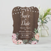 Elegante roos Save the Date kaart- rustiek hout (Staand voorkant)