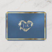 Elegante Roos Scroll & Hart Monogram - Blauw Plaatskaartje (Achterkant)