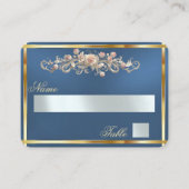 Elegante Roos Scroll & Hart Monogram - Blauw Plaatskaartje (Voorkant)