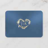 Elegante Roos Scroll & Hart Monogram - Blauw Plaatskaartje (Achterkant)