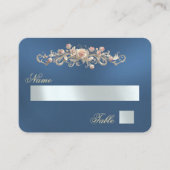 Elegante Roos Scroll & Hart Monogram - Blauw Plaatskaartje (Voorkant)
