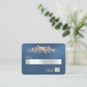 Elegante Roos Scroll & Hart Monogram - Blauw Plaatskaartje (Staand voorkant)